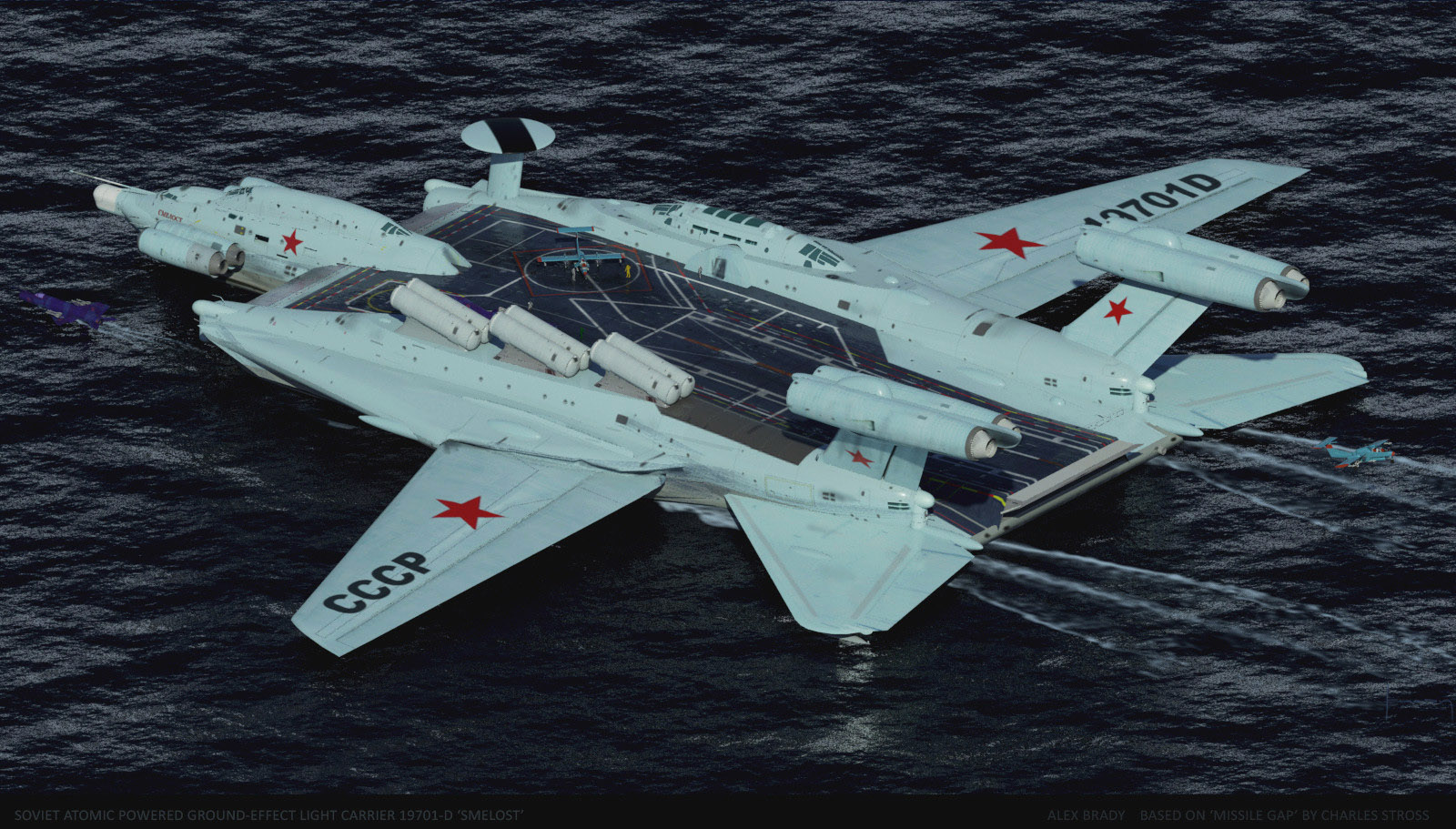 concept ships: Soviet Atomic Powered Ground-effect Light Carrier 19701  SMELOST by Alex Brady